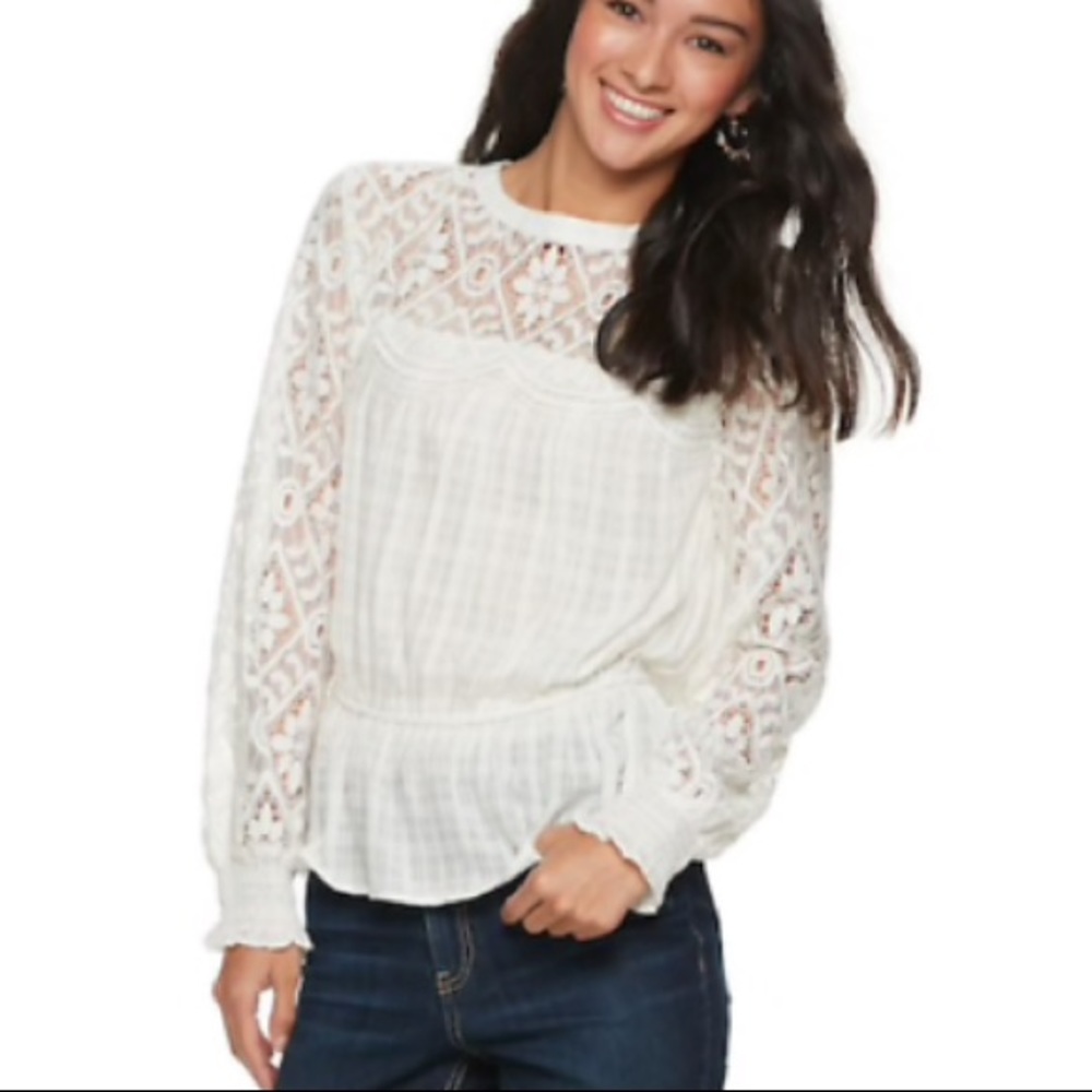 American Rag Egret Lace Long Sleeve Blouse Women’s Medium Light Ivory